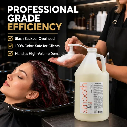 Vista 4 de KERAGEN Champú suavizante sin sulfato – Queratina, colágeno, pantenol y aceite de jojoba para cabello teñido y dañado Barra trasera de salón y uso