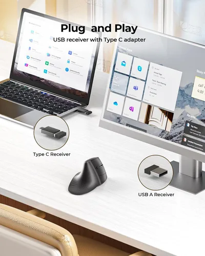 Vista 13 de seenda MOE302 Ratón ergonómico vertical inalámbrico para comodidad de Azul