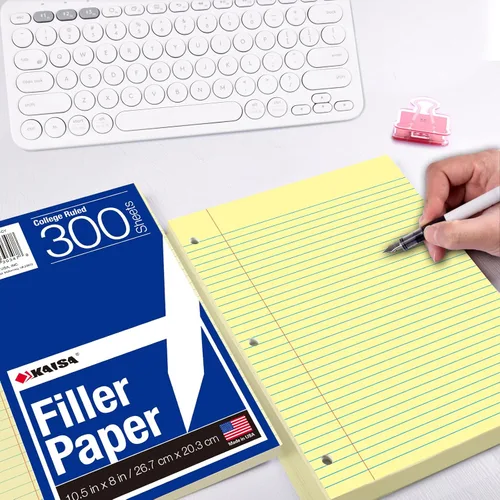Vista 5 de KAISA Papel para cuaderno de hojas sueltas, rayas universitarias, 300 hojas por papel rayado, 8 x 10.5 pulgadas, 3 agujeros perforados para carpeta