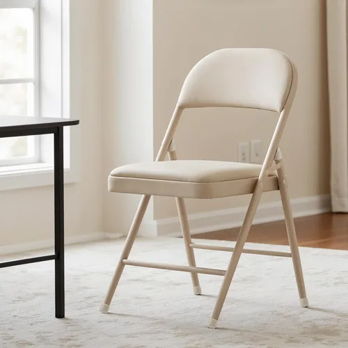 Vista 2 de Simple Deluxe Paquete de 2 sillas plegables con asientos acolchados de cuero y marco de metal duradero, plegables, portátiles, asiento para eventos