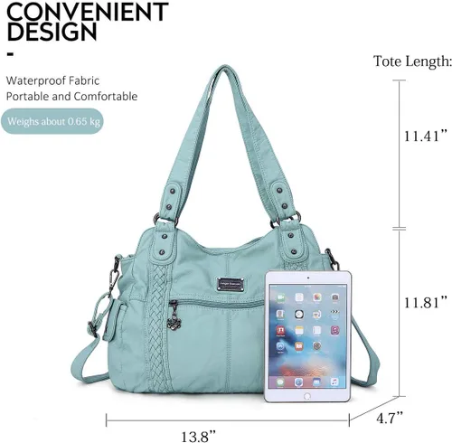 Vista 2 de Angel Barcelo - Bolsa de hombro amplia para mujer, diseño Hobo, cuero lavado