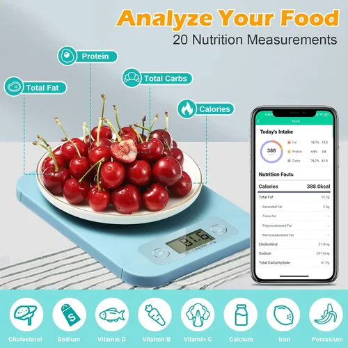 Vista 2 de Báscula digital de alimentos para perder peso, báscula inteligente de alimentos con calculadora nutricional, báscula de cocina para alimentos, Azul