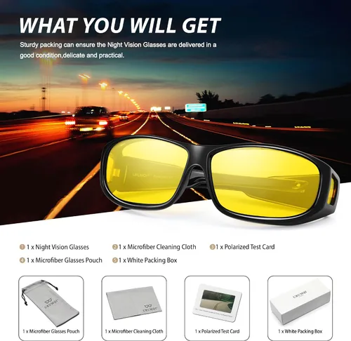 Vista 7 de URUMQI Gafas de conducción de visión nocturna para hombres y mujeres, lentes polarizados antirreflejos, lentes de alta definición amarillas