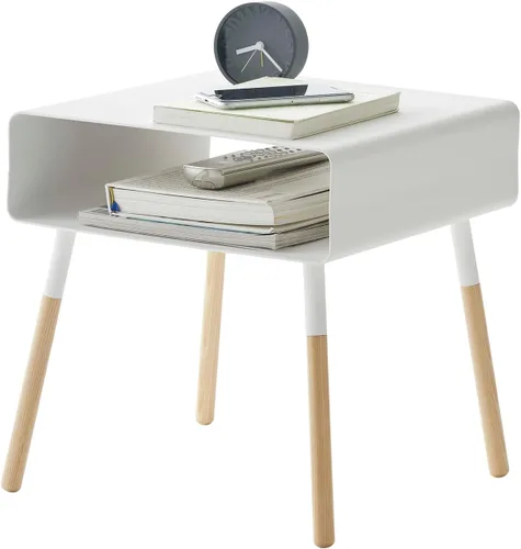 Vista 9 de YAMAZAKI Home Mesa auxiliar lisa con estante de almacenamiento abierto, acento rectangular que ahorra espacio, sala de estar, dormitorio, sofá, mesa
