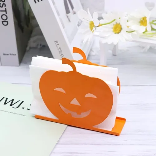 Vista 4 de Servilleteros de calabaza independientes, dispensador de pañuelos, organizador de servilletas de mesa de calabaza de metal para cocina, granja