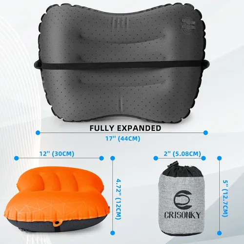 Vista 9 de Crisonky Almohada de camping – Almohada inflable – Almohadas de viaje para mochilero y avión, soporte lumbar 2.0 almohadas inflables, ultraligeras