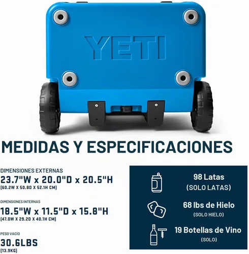 Vista 4 de YETI Roadie 60 - Hielera con ruedas y mango retráctil de periscopio Big Wave Azul