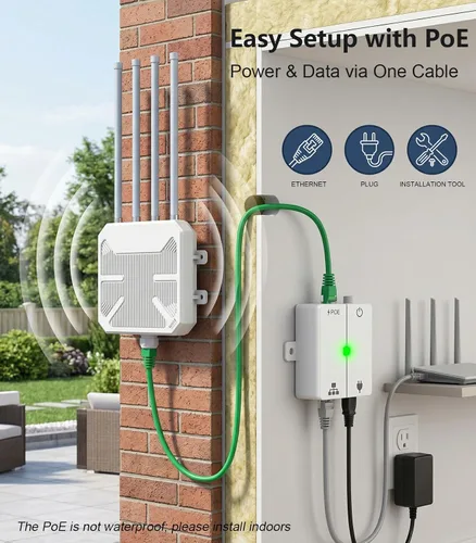 Vista 6 de WAVLINK AX1800 Extensor WiFi 6 para exteriores, punto de acceso al aire libre resistente a la intemperie IP67, extensor WiFi de largo alcance