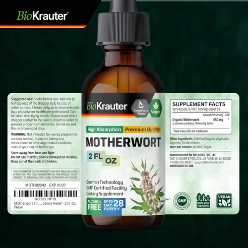 Vista 9 de BIO KRAUTER® Suplementos de perimenopausia y menopausia para mujeres* - Tintura vegana de agripalma de 2 onzas líquidas Suministro de 28 días