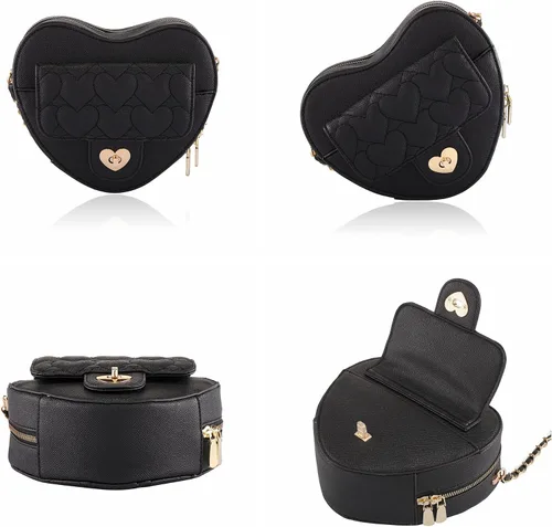 Vista 5 de Ayliss Bolso cruzado para mujer, con forma de corazón, bolso de hombro pequeño, bolso cruzado de noche, bolso de piel sintética