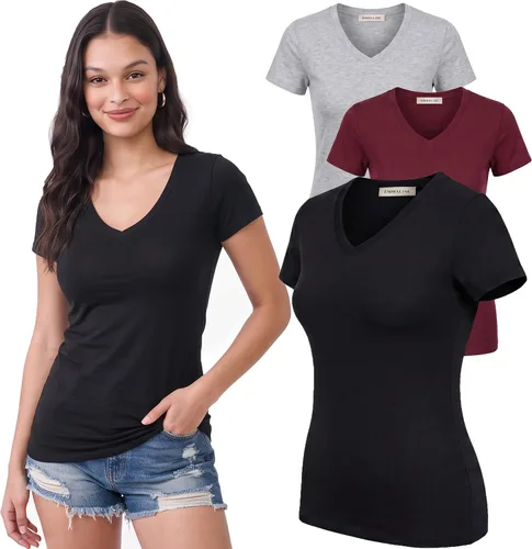 Vista 172 de Emmalise Camiseta de manga corta para mujer, cuello en V, tallas junior y plus