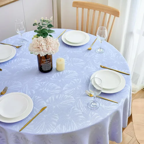 Vista 10 de Mantel Redondo Aqua Jacquard Pequeño de 40 Pulgadas, Manteles para Mesas de hasta 26" de Diámetro, Impermeable, Lavable, Sin Arrugas, Tela Suave