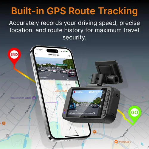 Vista 5 de Miofive - Cámara para auto de 4K de resolución, WiFi, Bluetooth, cámara de tablero con GPS, pantalla IPS de 3 pulgadas, visión nocturna, grabación