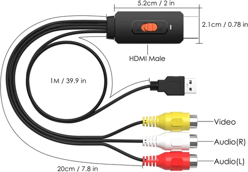 Vista 2 de Dingsun Adaptador de convertidor RCA a HDMI compatible con interruptor 4: 3/16: 9 para PS2/PS3/N64/Wii/VHS/VCR/Blue-Ray, etc.