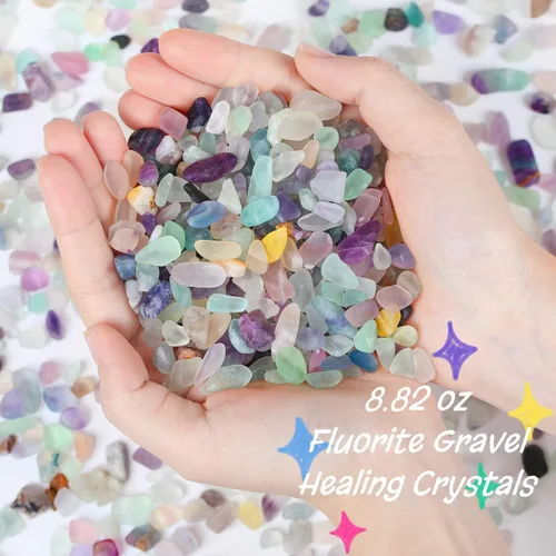 Vista 2 de Paquete de 8.82 onzas de fluorita y 8.82 onzas de cristales de amatista, grava, para acuario, piedras rodadas, piedras trituradas, piezas de cuarzo