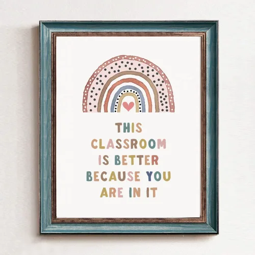 Vista 4 de OFlyDesigns This Classroom Is Better Because You Are In It, decoración bohemia para aula, póster de aula, decoración de sala de juegos, letrero