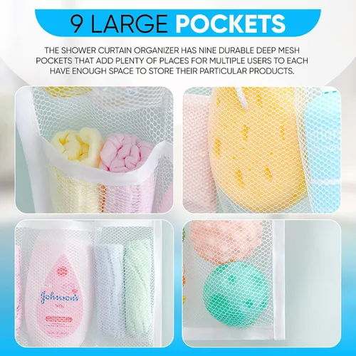 Vista 4 de Handy Laundry Cortina de ducha organizadora de baño -9 bolsillos- Perfecto para organizar el baño en casa, tus artículos de tocador y juguetes