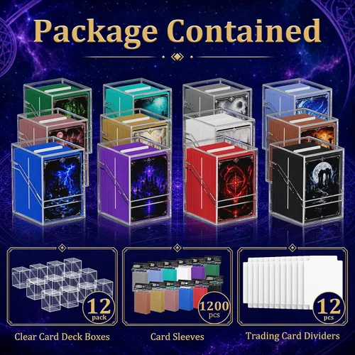 Vista 2 de YSCare Estuches de cubierta, paquete de 12 fundas acrílicas Commander y 1200 fundas mate para tarjetas coleccionables con 12 divisores, caja de 12