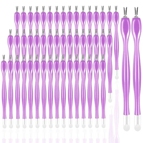 Vista 8 de 50 piezas de cortador de cutículas de uñas, limpiador de uñas de goma, cuchillo de cutícula con mango de plástico, doble extremo, tenedor de piel