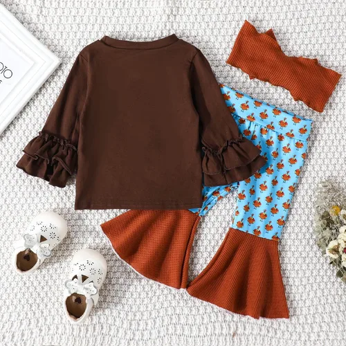Vista 2 de Conjunto de 2 piezas con estampado de pavos de Acción de Gracias para niños pequeños, estampado de pavos de manga larga