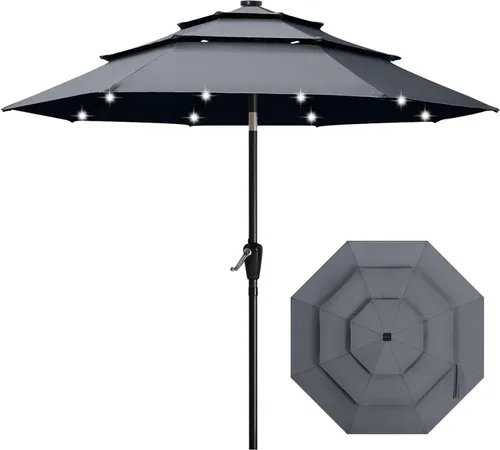 Vista 26 de ABCCANOPY Sombrilla solar de patio de 3 niveles de 11 pies, 32 luces LED Beige