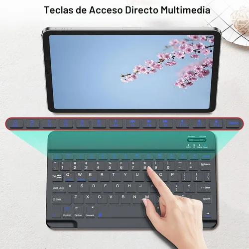 Vista 6 de Teclado Bluetooth inalámbrico para Samsung Galaxy A11+A9+ S10 FE S9 S6 Lite Portátil ultradelgado, recargable tipo C, compatible con Tab S9+ S9