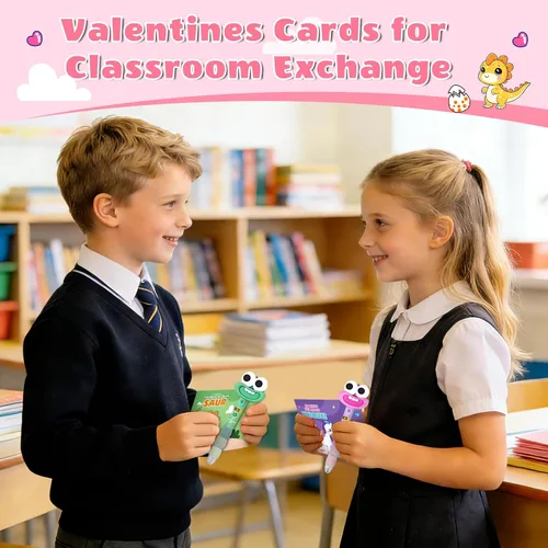 Vista 6 de Tarjetas del día de San Valentín para niños con 24 bolígrafos, regalos del día de San Valentín para la escuela de niños, bolígrafo de sonrisa
