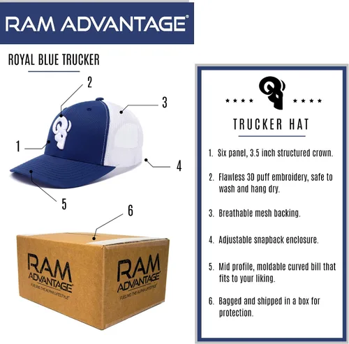 Vista 3 de RAM ADVANTAGE Gorra de camionero Gorra de malla de dos tonos de alta calidad, duradera y cómoda