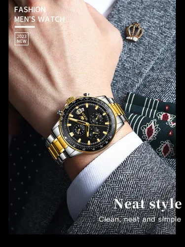 Vista 5 de OLEVS Watch for Men, Fashion Business Dress Mens Watches, Luminous Date Stainless Steel Waterproof Analog Two Tone Casual Quartz Wristwatch