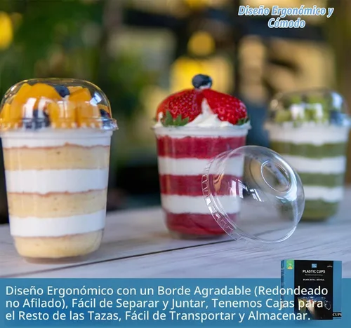 Vista 7 de 50 vasos de plástico desechables, 12 onzas transparentes con tapas, sin agujero