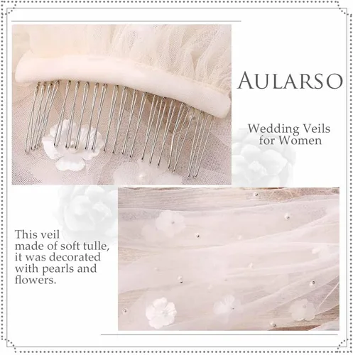 Vista 3 de 118'' Cathedral Wedding Veil Floral Bridal Veils Pearl Long Veil with Comb 2 Tier Short Veil for Brides