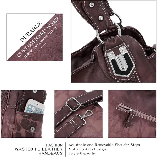 Vista 4 de Angel Barcelo - Bolsa de hombro amplia para mujer, diseño Hobo, cuero lavado