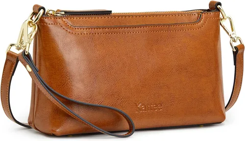 Vista 9 de Kattee Bolso cruzado de cuero genuino para mujer, bolso pequeño Beige