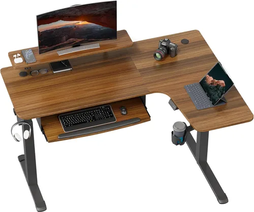 Vista 11 de EUREKA ERGONOMIC Escritorio eléctrico de pie en forma de L de 55 pulgadas, escritorio para juegos de computadora de altura ajustable con bandeja