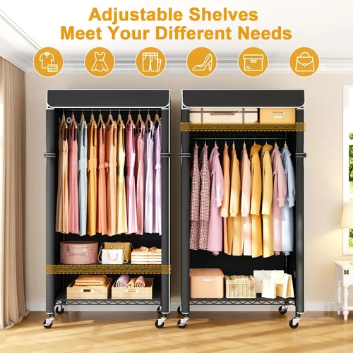 Vista 3 de ULIFHOME P6C - Perchero mediano con tapa, estante de ropa cubierto