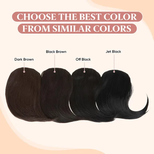 Vista 3 de SARLA Flequillo lateral negro marrón con clip en piezas de cabello sintético, extensión de flequillo recto para mujeres