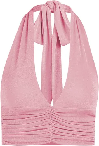 Vista 4 de Camiseta LYANER para mujer, con cuello en V ancho, estilo halter, con espalda al aire y sin mangas