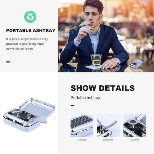 Vista 2 de Cenicero de bolsillo, mini cenicero portátil de metal con tapa, para eliminar cigarrillos, cenizas, cigarrillos, contenedor para el hogar, oficina