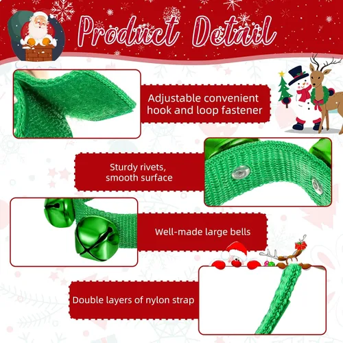 Vista 3 de LEIFIDE 20 pulseras de Navidad con campanas para muñeca, instrumentos musicales agitados, pulsera de ritmo ajustable, para escuela, familia Verde