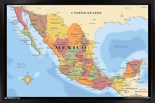 Vista 14 de Trends International Map - Póster de pared de México, 14.725" x 22.375", versión con marco de madera de granero