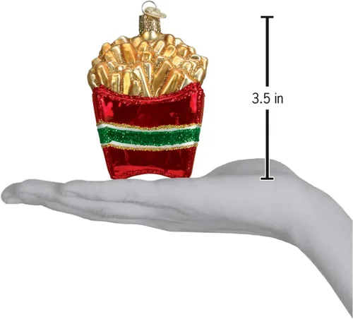 Vista 3 de Old World Christmas Ornamentos: Ballpark Foods Adornos de vidrio soplado para árbol de Navidad, papas fritas