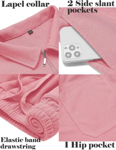 Vista 5 de Babioboa Conjunto de camisa polo y pantalones cortos de manga corta para hombre, conjunto de dos piezas, 3 bolsillos con cremallera, ropa deportiva