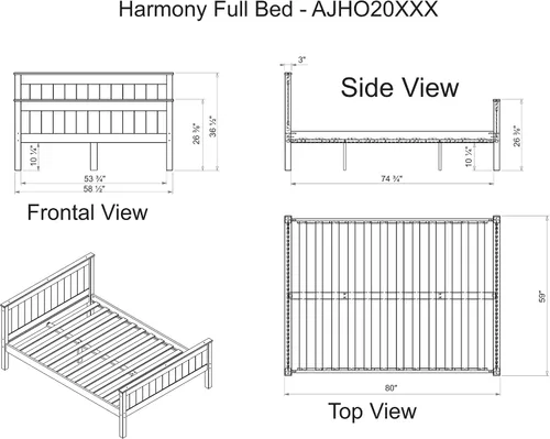 Vista 3 de Harmony - Cama de plataforma de madera tamaño matrimonial, blanco, dormitorio juvenil, pino brasileño (Pinus Taeda y Pinus Elliottis), cabecero