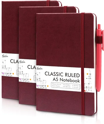 Vista 23 de feela Paquete de 3 Cuadernos Diarios a Granel, Cuaderno de Tapa Dura Clásico con Rayas Rayado Diarios con Soporte para Bolígrafo para Mujeres Niñas