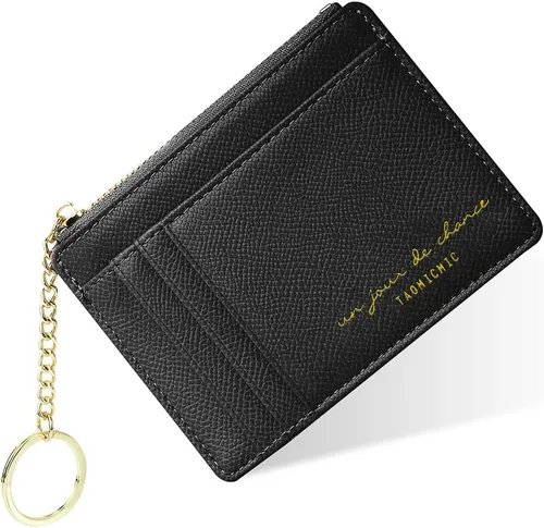 Vista 99 de URAQT Cartera para tarjetas de crédito, cartera minimalista de cuero delgado con cremallera, mini protector de tarjeta de crédito, llavero bolsillo
