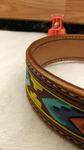 Vista 3 de Dog Large Collar with Aztec Motif, Dog Lover Handstitched Collar, Padded Leather Dog Collar, Dog Collar Handmade Leather