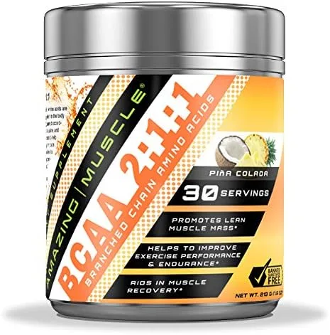 Vista 5 de Amazing Muscle BCAA 2:1:1 Suplemento de aminoácidos de cadena ramificada 6,000 mg por porción Sabor a ponche de frutas 30 porciones