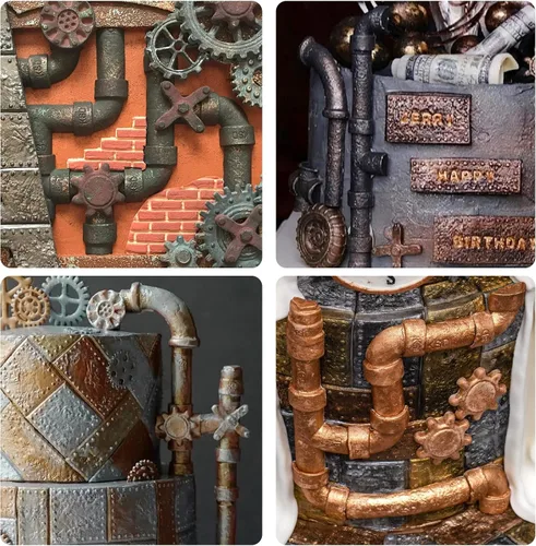 Vista 6 de Moldes de silicona para chocolate con tubos Steampunk, para fondant, para el Día del Padre, decoración de pasteles, cupcakes, galletas, pasta