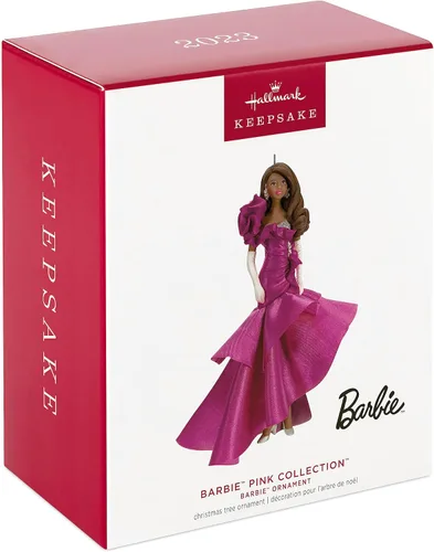 Vista 3 de Hallmark Keepsake Adorno navideño de recuerdo 2023, colección Barbie Pink, adorno de porcelana y tela de 2023, regalos para ella