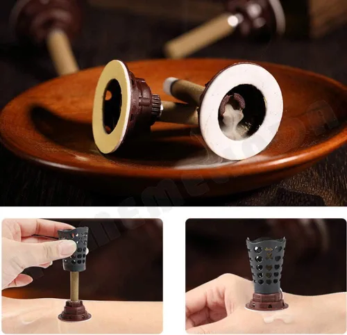 Vista 4 de 210 palos de moxibustión y 200 bases autoadhesivas, 5 años Moxa Cone Moxi Stick para AiJiu tradicional chino, 6 cubiertas protectoras y 2 mapas